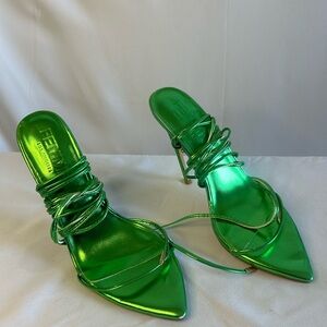 Elegant Metallic Green Strappy Heels